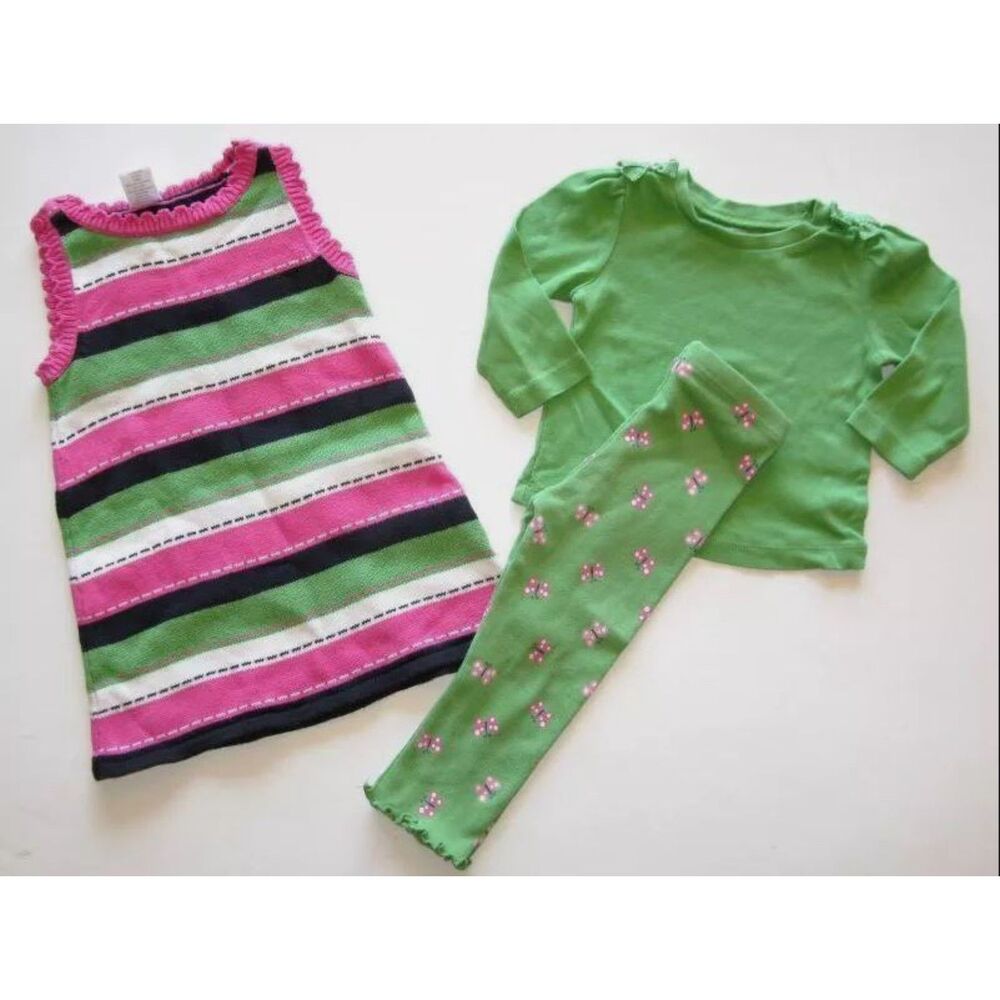Gymboree girls outfit 12 18 24 dress pink green t-shirt leggings garden friends
